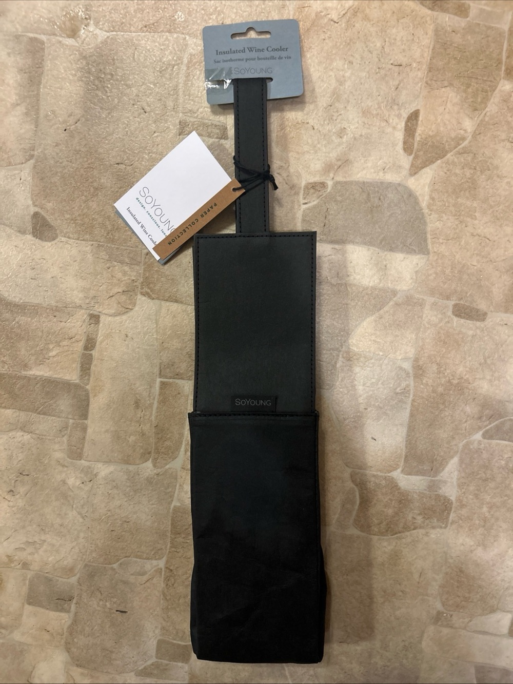 SOYOUNG INSULATED WINE COOLER CARRIER W/ HANDLE BLACK WASHABLE PAPER